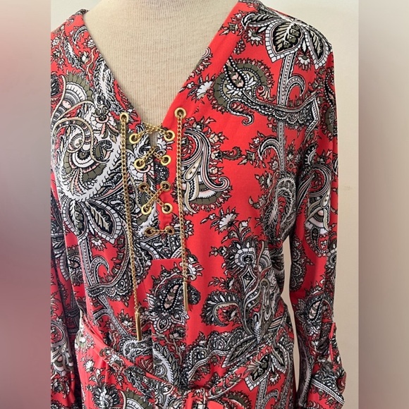 Michael Kors | Orange and Paisley Print Dress - Size Large - Picture 6 of 14